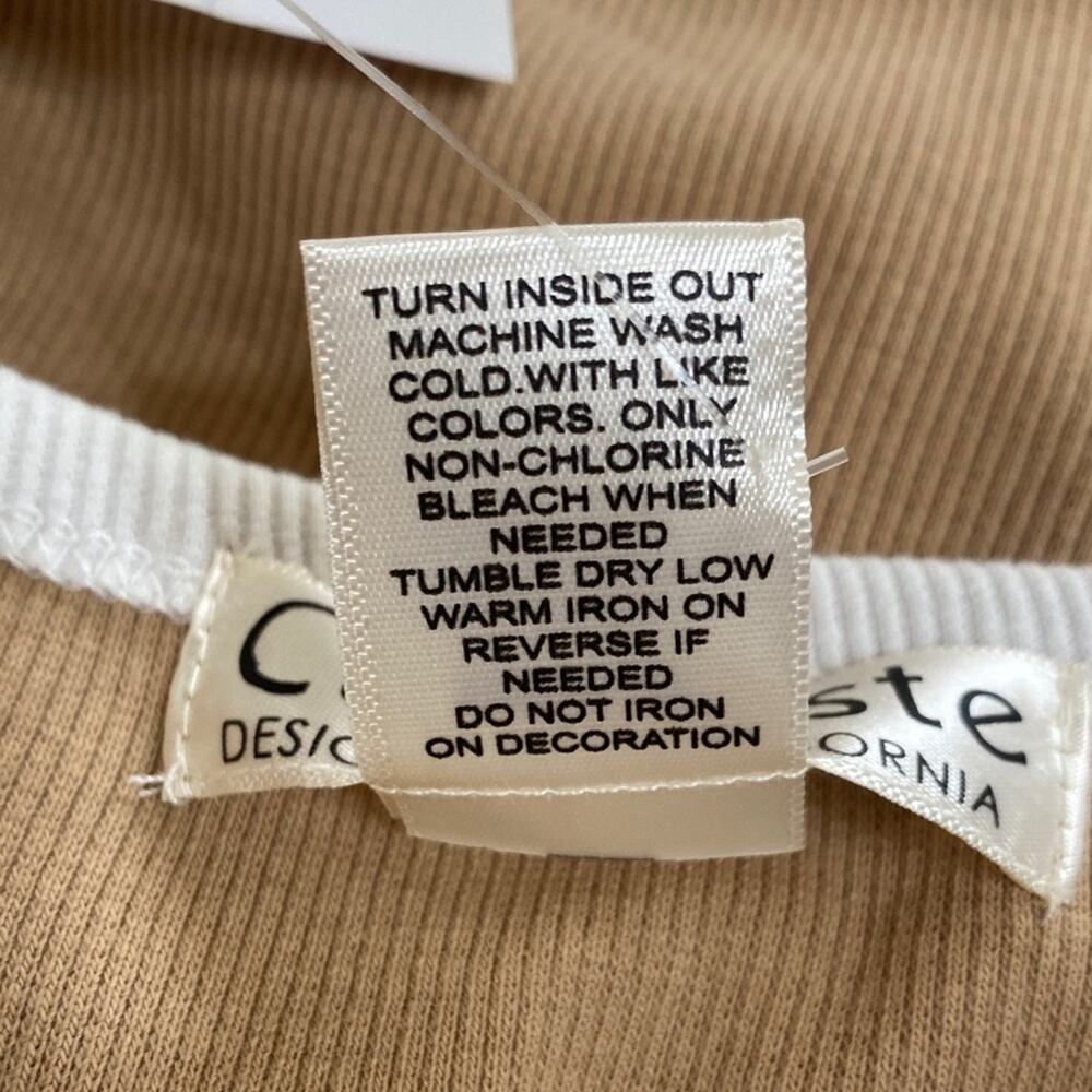 NWT Tan Ribbed Mini Dress 33” Butterfly Applique Ringer White P2P 17” Nature - Picture 6 of 6
